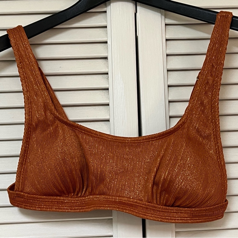 Xhilaration Women's Metallic Brown Ribbed Bralette Bikini Top - Large - VGUC